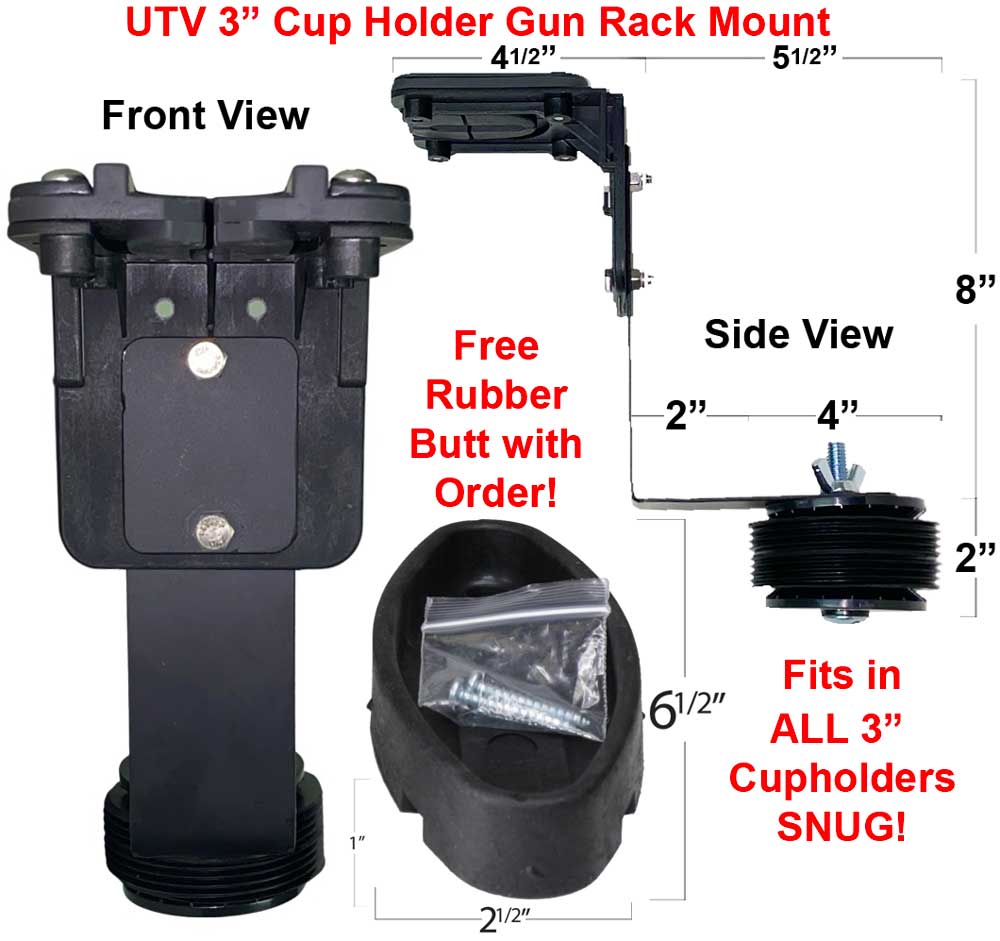 UTV Cup Holder Gun Rack Mount with Rubber Butt